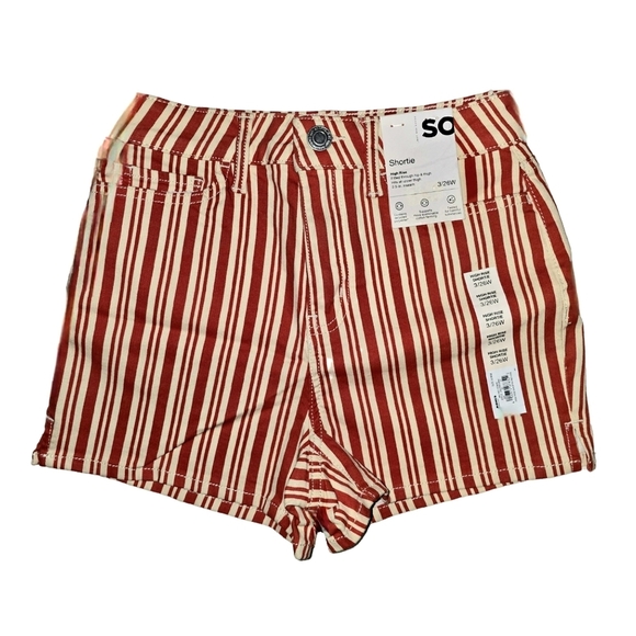 🆕SO Shortie Shorts - High Rise in Medium Pink & Cream Stripe-Jr's Size 3 - Picture 3 of 9